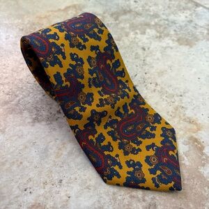 Brooks Brothers Makers Men's Silk Tie Yellow Blue Paisley Classic Vintage